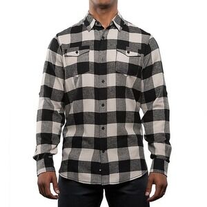 Burnside B8210 Men's Flannel Shirt M Ecru Black Buffalo Plaid Cabincore NWT